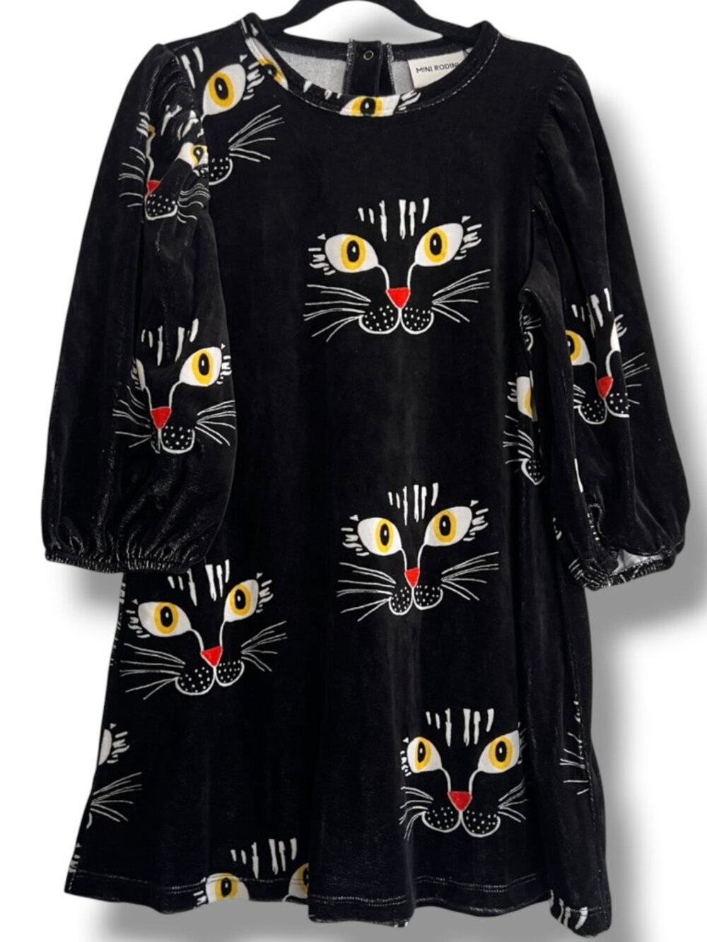 Mini Rodini Halloween Spooky Angry Cat Black Velour Dress Size 7-9Y